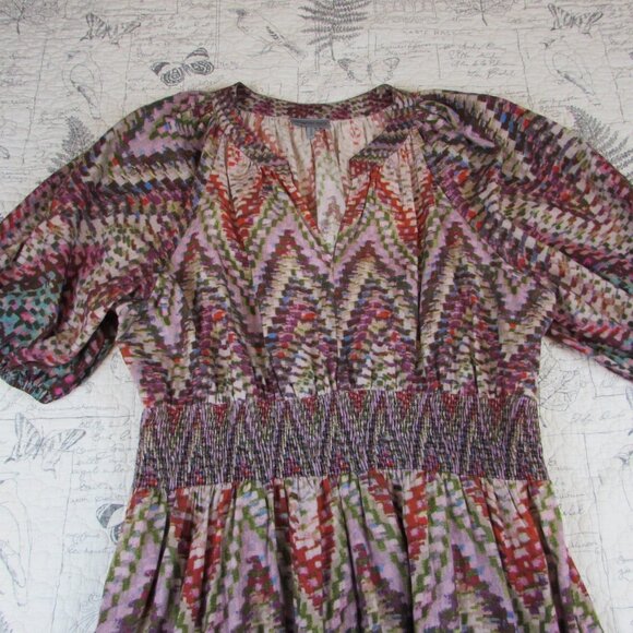 Anthropologie Conditions Apply Preppy Puff-Sleeve Geometric  Midi Dress Sz 16 - Picture 7 of 10